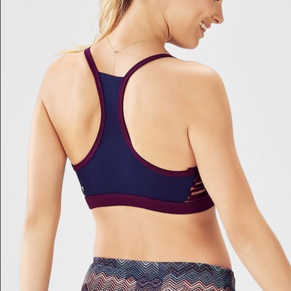 NWOT FABLETICS perry lace up sports bra   cross cross SMALL blue & purple - Picture 2 of 6